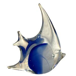 Glass Fish Figurine Paperweight Decor Blue & Clear Art Sculpture 3" Beachy Boho